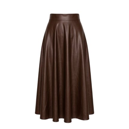 Brown leather pleated mini skirt with high waist