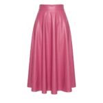 Pink leather pleated mini skirt with high waist