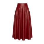Red leather pleated mini skirt with high waist