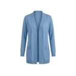 Light blue long cardigan for women on white background