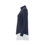 Side view of a women’s quarter‑zip long sleeve golf dress, showing the fitted long sleeves, streamlined side profile, and above‑the‑knee hem for easy movement during play.
