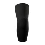 MMA padded arm sleeves in black fabric shown on a mannequin forearm, featuring segmented foam padding and an ECO Jersey logo tag.