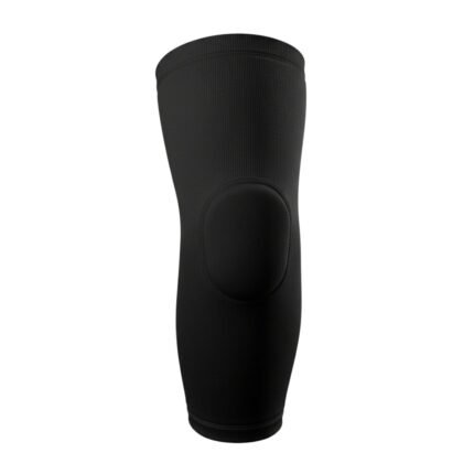 MMA padded arm sleeves in black fabric shown on a mannequin forearm, featuring segmented foam padding and an ECO Jersey logo tag.