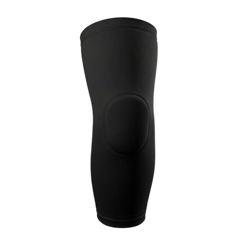 MMA padded arm sleeves in black fabric shown on a mannequin forearm, featuring segmented foam padding and an ECO Jersey logo tag.