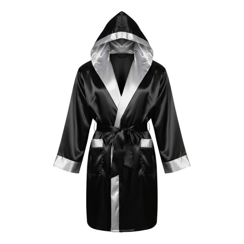 MMA robe with hood showing lightweight fight walkout design for martial arts competitors