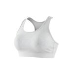 Front and back views of an MMA sports bra on a mannequin torso, showing a scoop neckline, wide straps, racerback design, and supportive underband.