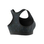 MMA sports bra on a mannequin torso, showing a scoop neckline, wide shoulder straps, and a smooth, supportive front panel.