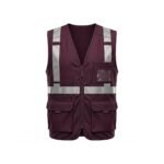 Maroon safety vest, front product view on plain background.
