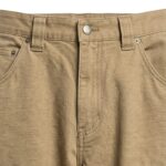 Close-up of durable navy workwear fabric showing texture and reinforced stitching.
