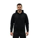 Male model wearing a men’s badminton performance hoodie, shown from the front with the hood down, long sleeves, and a clean athletic fit suitable for warm‑ups, training, and casual wear.