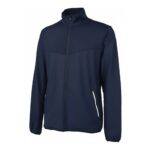 Front view of a men’s badminton jacket with zipper pockets, featuring a full‑zip front, stand collar, long sleeves, and a small logo icon on the chest.