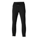 Men’s badminton pants in lightweight performance fabric, shown full length on a plain background with a small logo icon near the pocket.