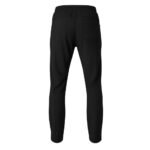 Back view of men’s badminton pants in lightweight performance fabric, shown full length on a plain background with a small logo icon near the pocket.