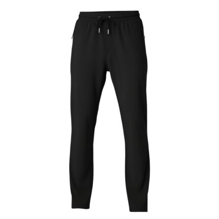 Men’s badminton pants in lightweight performance fabric, shown full length on a plain background with a small logo icon near the pocket.