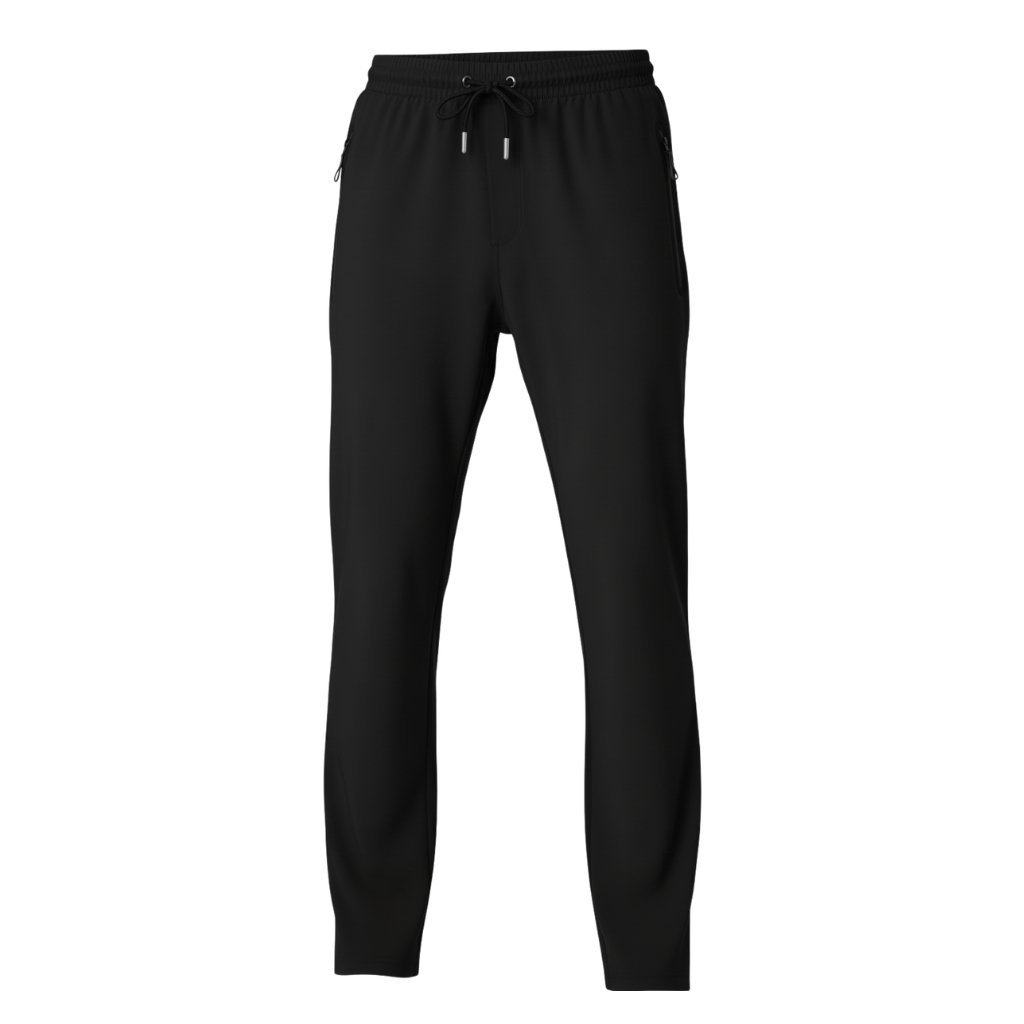 Mens-Badminton-Pants.jpg Men’s badminton pants in lightweight performance fabric, shown full length on a plain background with a small logo icon near the pocket.