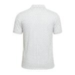 Men’s badminton printed polo performance match shirt back view with graphic design, shown on a plain background.