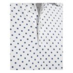 Men’s badminton printed polo performance match shirt close-up of chest logo icon on a graphic print background.