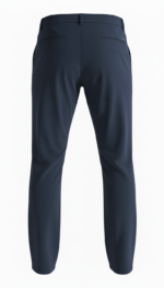 Back view of men’s custom stretch golf and work pants laid flat, showing the rear waistband, back pockets, and streamlined straight‑leg cut.