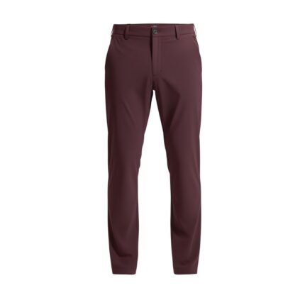 Front view of men’s classic‑fit golf pants laid flat, showing the waistband, front pockets, and straight‑leg silhouette in quick‑dry, water‑resistant fabric