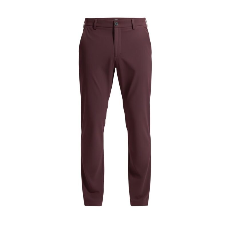 Front view of men’s classic‑fit golf pants laid flat, showing the waistband, front pockets, and straight‑leg silhouette in quick‑dry, water‑resistant fabric