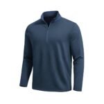 Men’s blue performance golf quarter‑zip top shown from the front, with a stand collar, half zipper, long sleeves, and a small logo icon on the left chest.