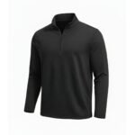 Men’s gray performance golf quarter‑zip top shown from the front, with a stand collar, half zipper, long sleeves, and a small logo icon on the left chest.