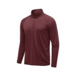 Front view of a men’s long sleeve athletic quarter‑zip golf pullover laid flat, showing the mock neck, front zipper, long sleeves, and smooth performance fabric.