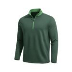 Men’s performance golf quarter‑zip in dark green shown from the front, with a stand collar, half zipper, long sleeves, and a small logo icon on the left chest.