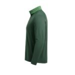 Men’s dark green performance golf quarter‑zip top shown from the side, with a stand collar, half zipper, long sleeves, and a small logo icon on the left chest.