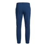 Back view of men’s slim‑fit stretch golf pants laid flat, showing the tapered leg, rear waistband, belt loops, and back pockets in lightweight, moisture‑wicking stretch fabric