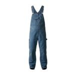 Men’s overalls, front view on plain background.