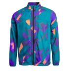 Mens rugby jacket front view showing weatherproof pullover design with hood and athletic fit