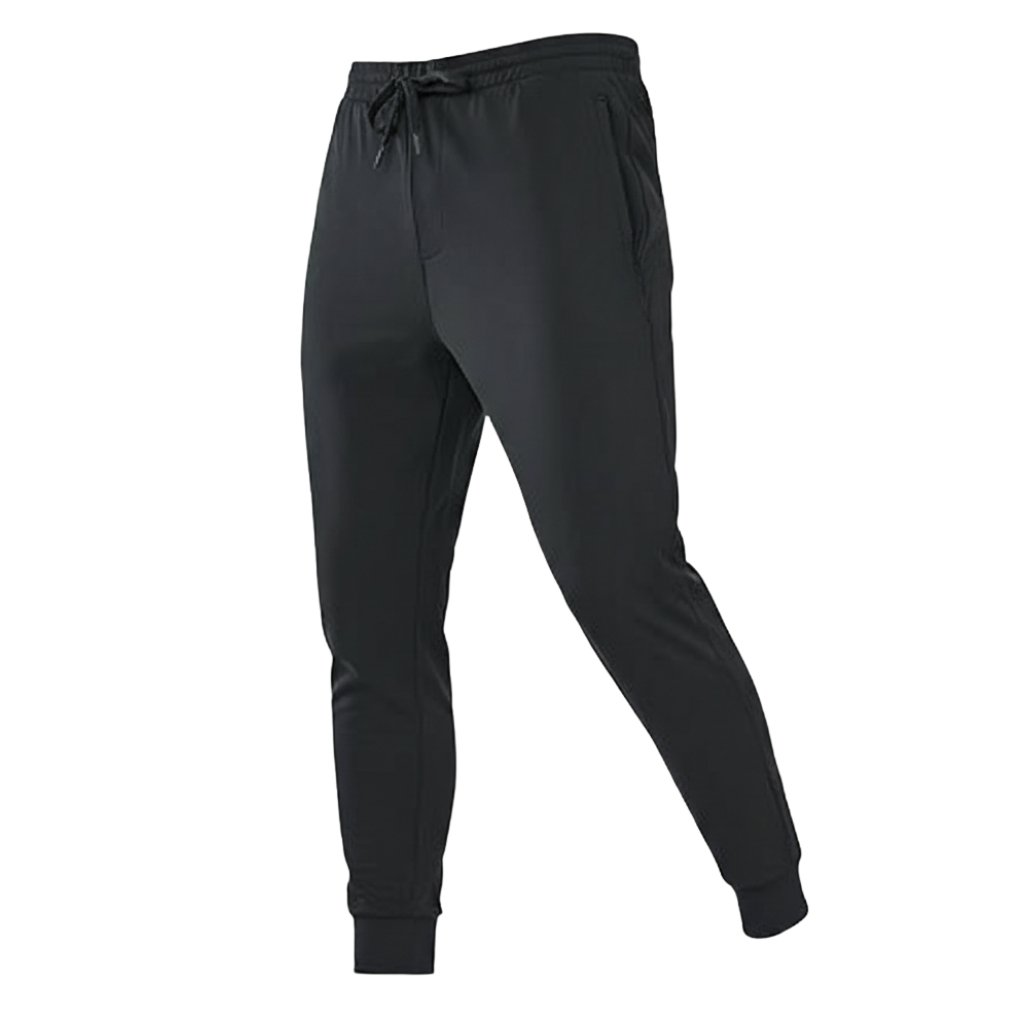 Mens-rugby-joggers-full-frount-view-.jpg Front view of men’s rugby joggers in dark color with elastic waistband, drawstring, tapered legs, and ankle cuffs, displayed on a plain background.