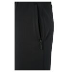 Close-up view of men’s rugby joggers pocket showing the side seam, pocket opening, and small logo icon on the smooth fabric.