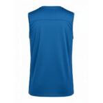 Back view of men’s sleeveless rugby shirt showing the full rear panel and relaxed athletic cut on a plain background.