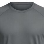 Close‑up front view of a men’s short sleeve performance tennis T‑shirt, focusing on the crew neckline, chest area, and smooth technical fabric texture.