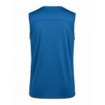 Back view of men’s sleeveless vest shirt, showing straight hem, wide armholes, and smooth Eversoft cotton fabric.