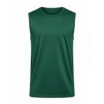 Green men's sleeveless vest shirt with eversoft cotton, breathable and moisture-wicking fabric for gym