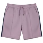 Collection of custom men’s tennis shorts in multiple colors, front view, showing elastic waistbands, side pockets, and mid-thigh athletic length.