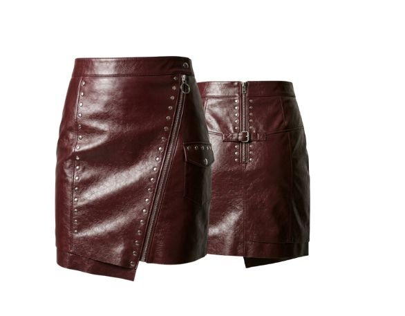 Mini and Party stylish custom leather skirt front and back view.