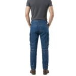Male model wearing men’s motorbike jeans shown from the back view.