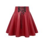 Red faux leather mini skirt with high waist