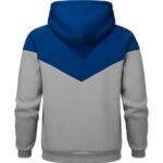 Rugby hoodie back view showing color block design and relaxed athletic fit for sportswear
