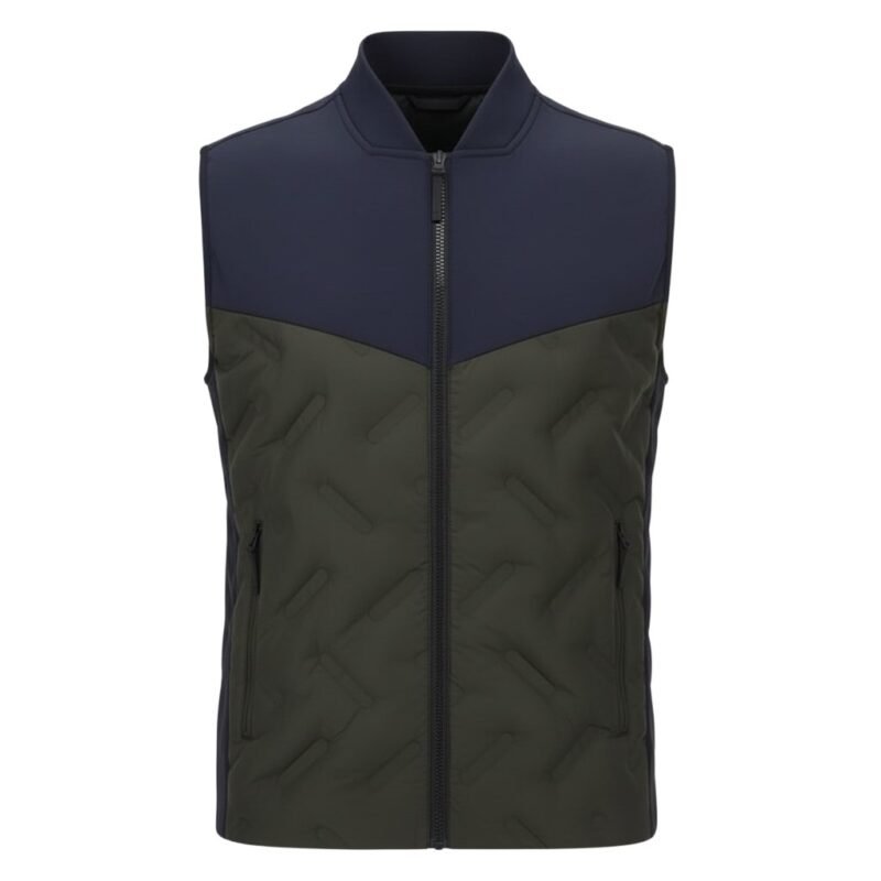Rugby training vest jacket front view showing sleeveless performance design and athletic fit