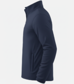 Side view of a men’s golf quarter‑zip performance pullover laid flat, showing the sleeve shape, side seam, and stand‑up collar profile