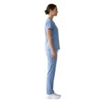 Side view of a nurse wearing a nurse uniform dress.