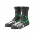 Soccer grip socks logo icon with a stylized sock silhouette and sole grip pattern.