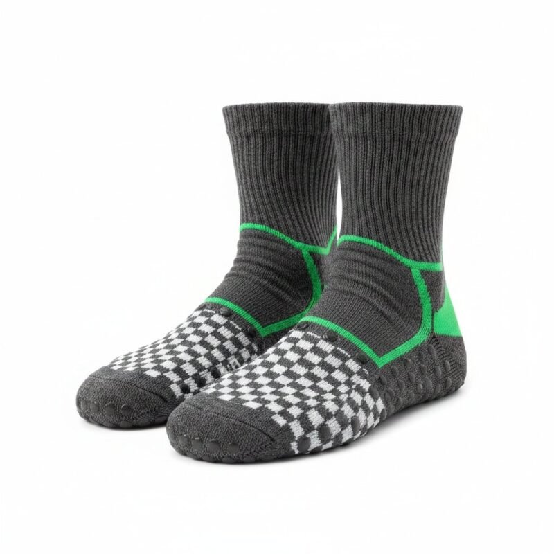 Soccer grip socks logo icon with a stylized sock silhouette and sole grip pattern.