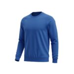 Blue soccer player sweatshirt laid flat, featuring long sleeves, a crew neckline, and a bold front logo icon in a solid team-color design.