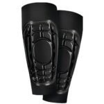 Simple soccer shinguard sleeves logo icon with stylized sleeve shapes and clean lines.